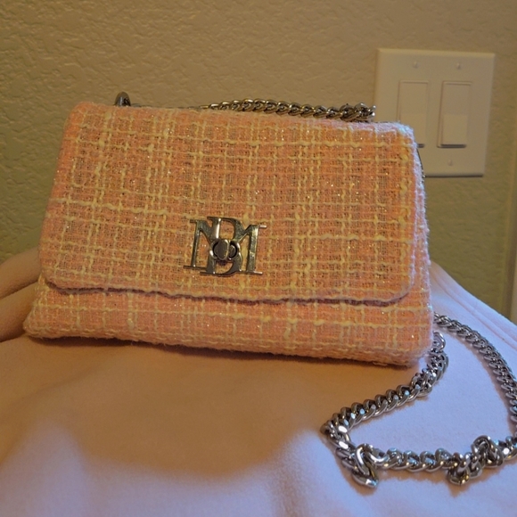 Brand New Pink Tweed Badgley Mischka Messenger Bag With Chain Strap - Picture 2 of 5